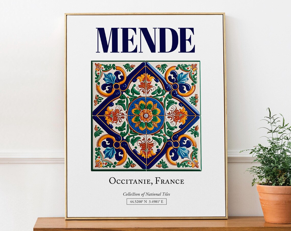 Mende Occitanie France Folk Tile Wall Art Print