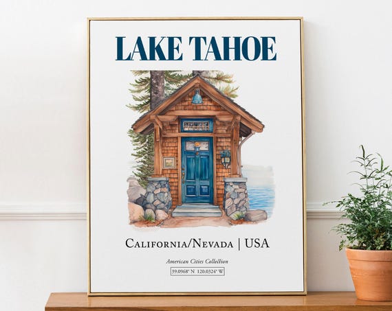 Lake Tahoe Minimalist Watercolor Travel Poster
