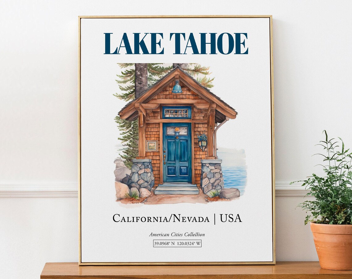 Lake Tahoe Minimalist Watercolor Travel Poster