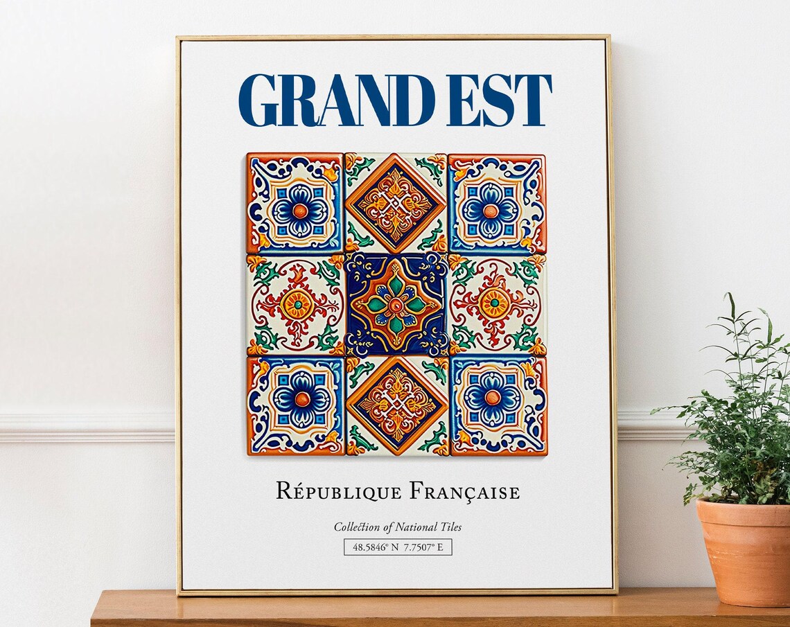 Grand Est France Folk Tile Art Print, Kitchen Decor