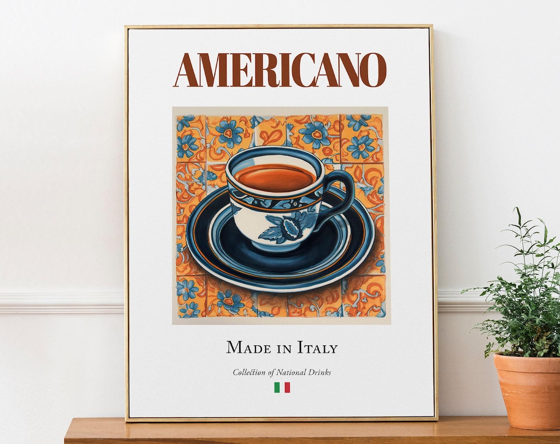 Americano on Maiolica Tile, Italian Beverage Poster