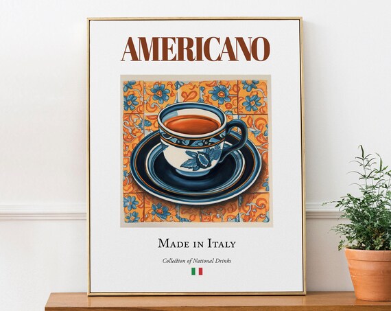 Americano on Maiolica Tile, Italian Beverage Poster
