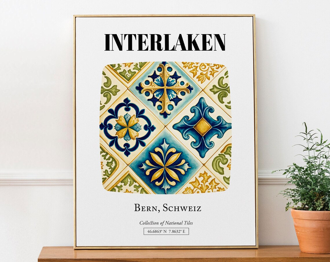 Interlaken Bern Schweiz Travel Poster, Tile Pattern