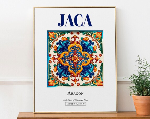 Jaca Aragon Spain Folk Tile Art Print, Kitchen Decor
