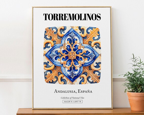Torremolinos Tile Pattern Travel Poster, Andalusia Spain