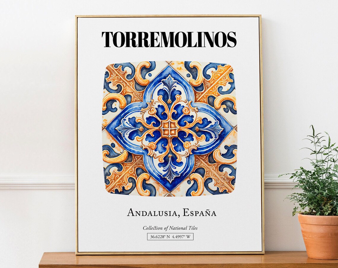 Torremolinos Tile Pattern Travel Poster, Andalusia Spain