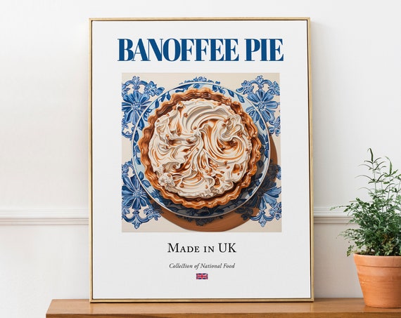 Banoffee Pie on Maiolica Tile Plate, Kitchen Cafe Art Print