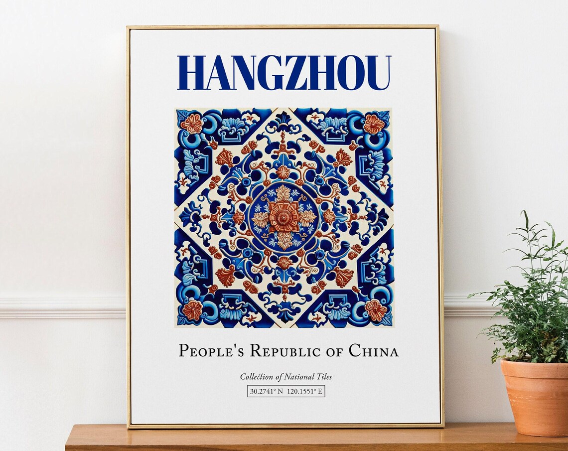 Hangzhou China Minimalist Tile Travel Poster
