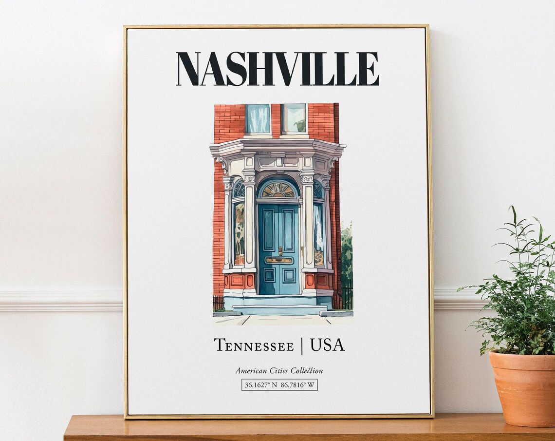 Nashville Tennessee Minimalist Watercolor Travel Poster