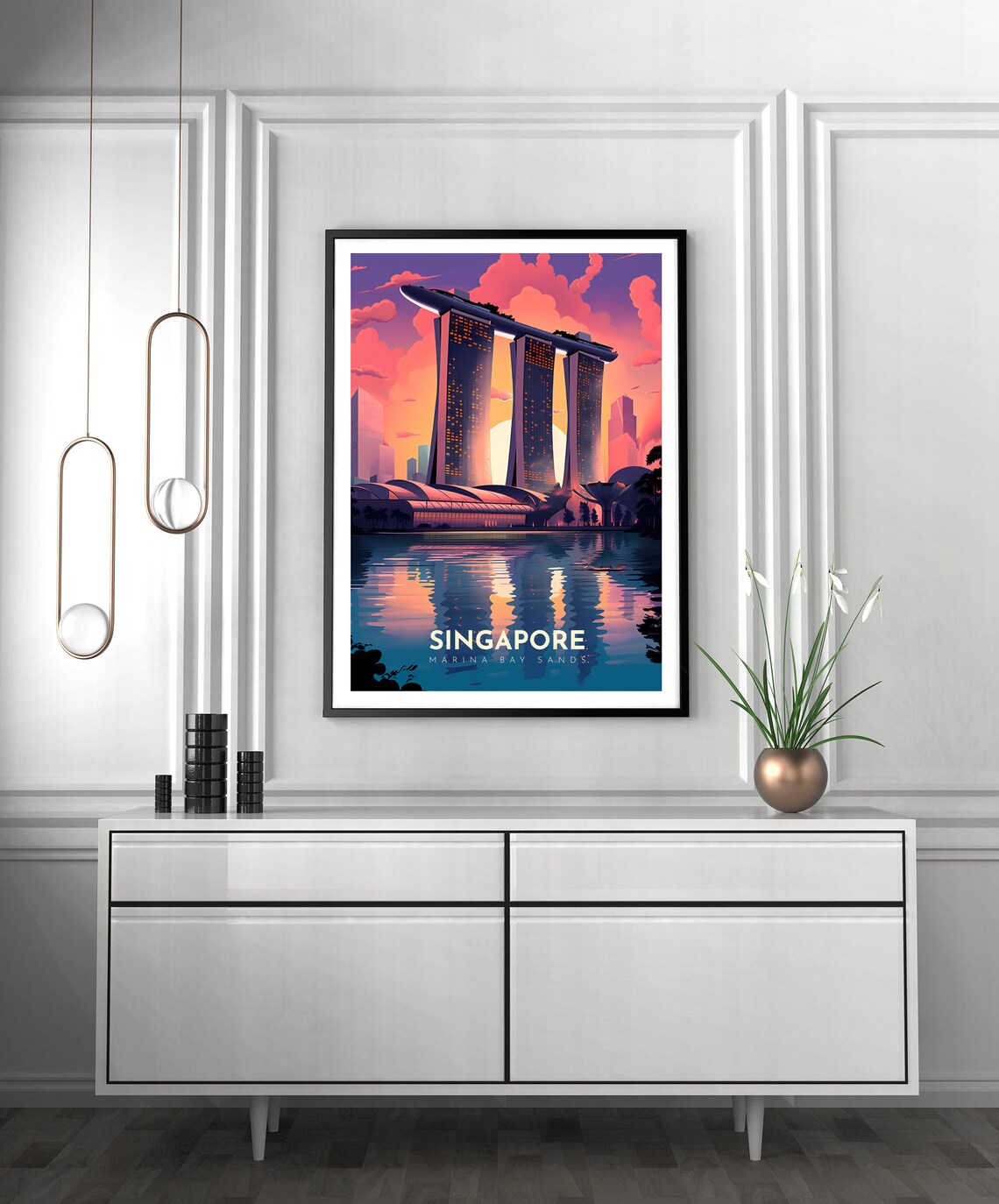 Singapore Marina Bay Sands Glowing Sunset Skyline Travel Poster - Image 2
