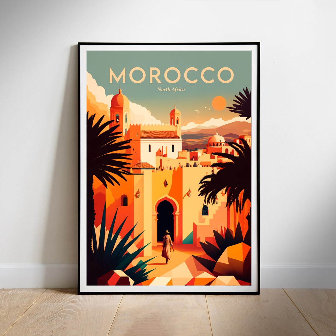 Morocco North Africa Old Town Archway Sunset Vintage Travel Poster
