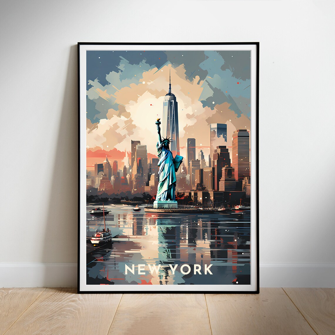 New York Statue of Liberty Harbor Retro City Travel Souvenir Poster