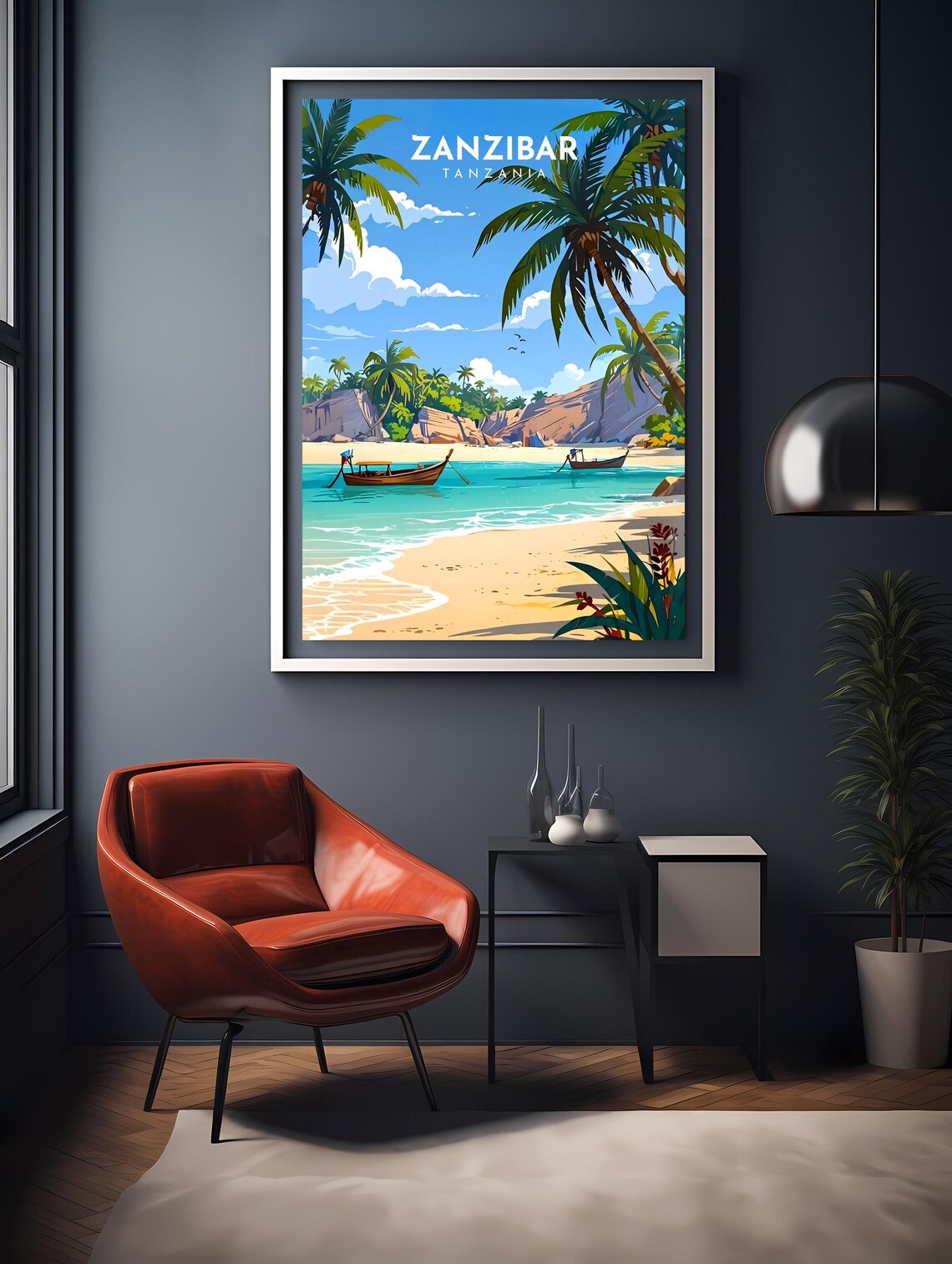 Zanzibar Island Tanzania Tropical Beach Palm Trees Cove Poster - Image 2