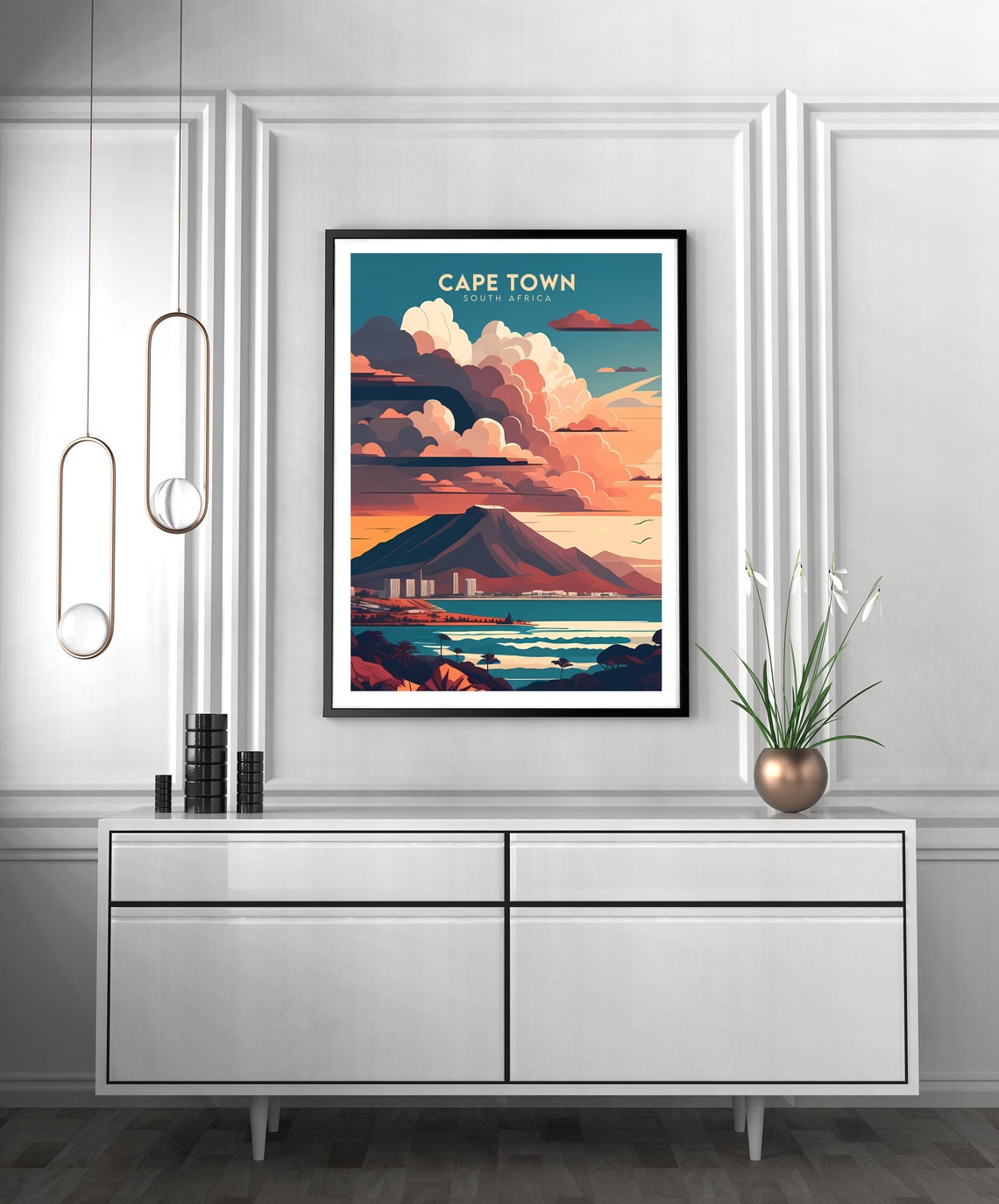 Cape Town South Africa Table Mountain Harbor Sunset Travel Poster - Image 2