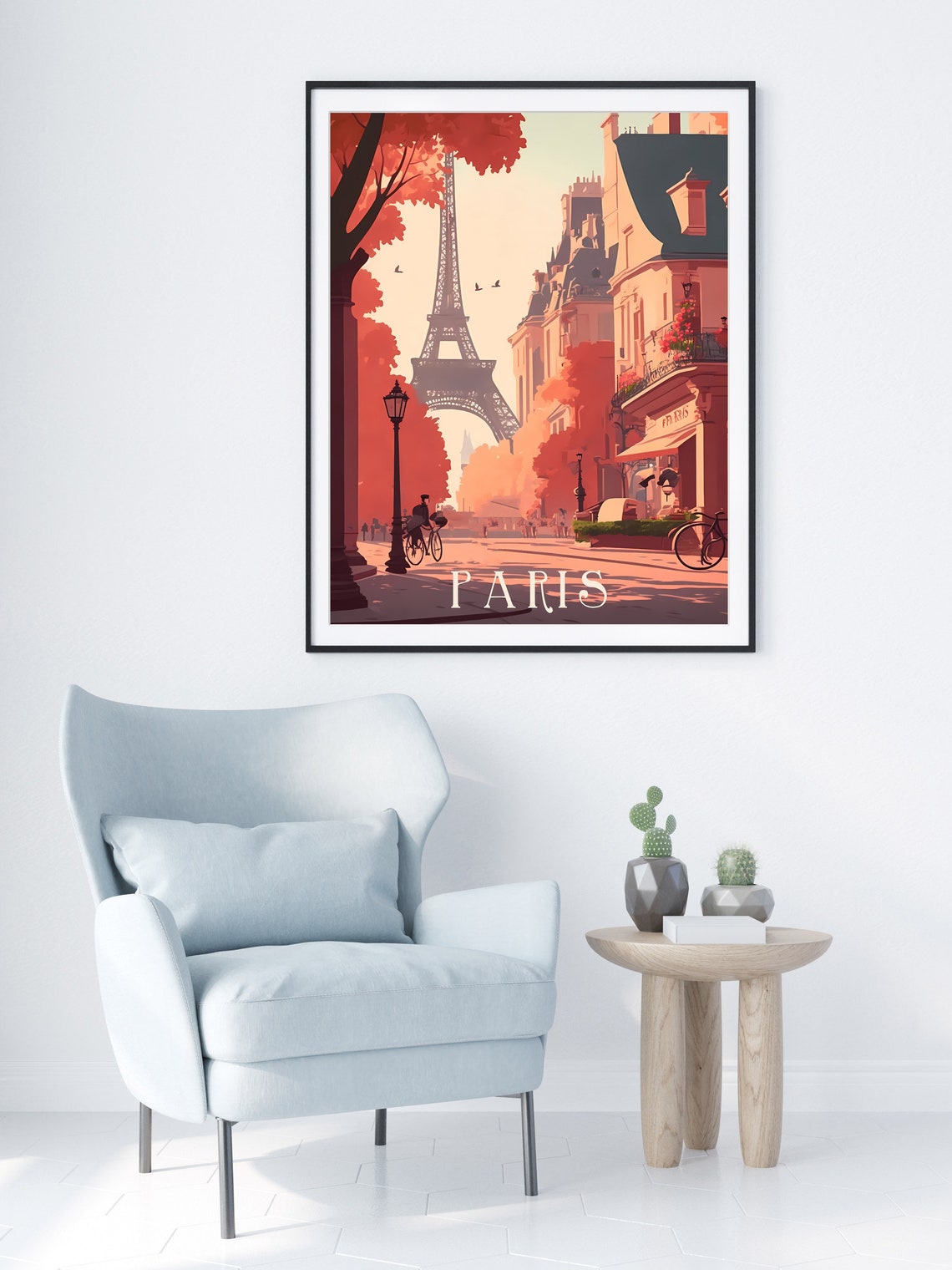 Paris France Eiffel Tower Autumn Avenue Cafe Retro Travel Poster - Image 2