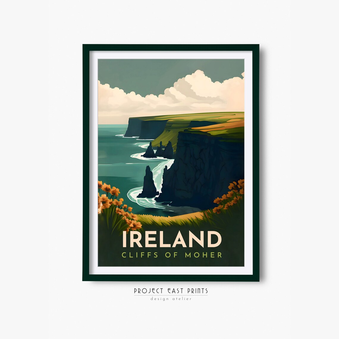 Ireland Retro Travel Poster, Cliffs Of Moher Art Print
