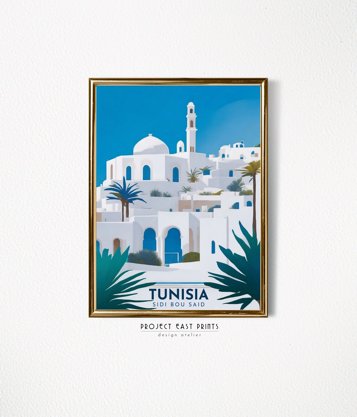 Tunisia Sidi Bou Said Blue White Village Retro Travel Poster - Image 2