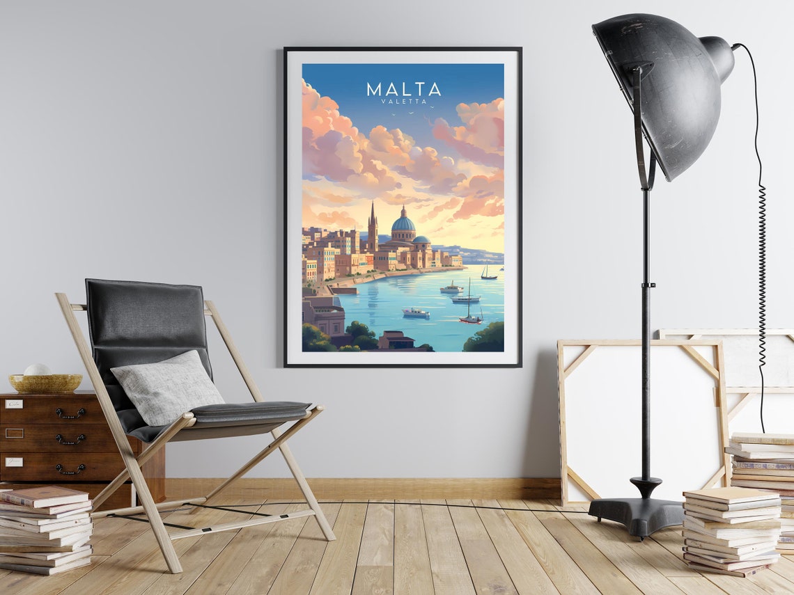 Valletta Malta Harbor Sunset Sailboats Waterfront Travel Poster - Image 2
