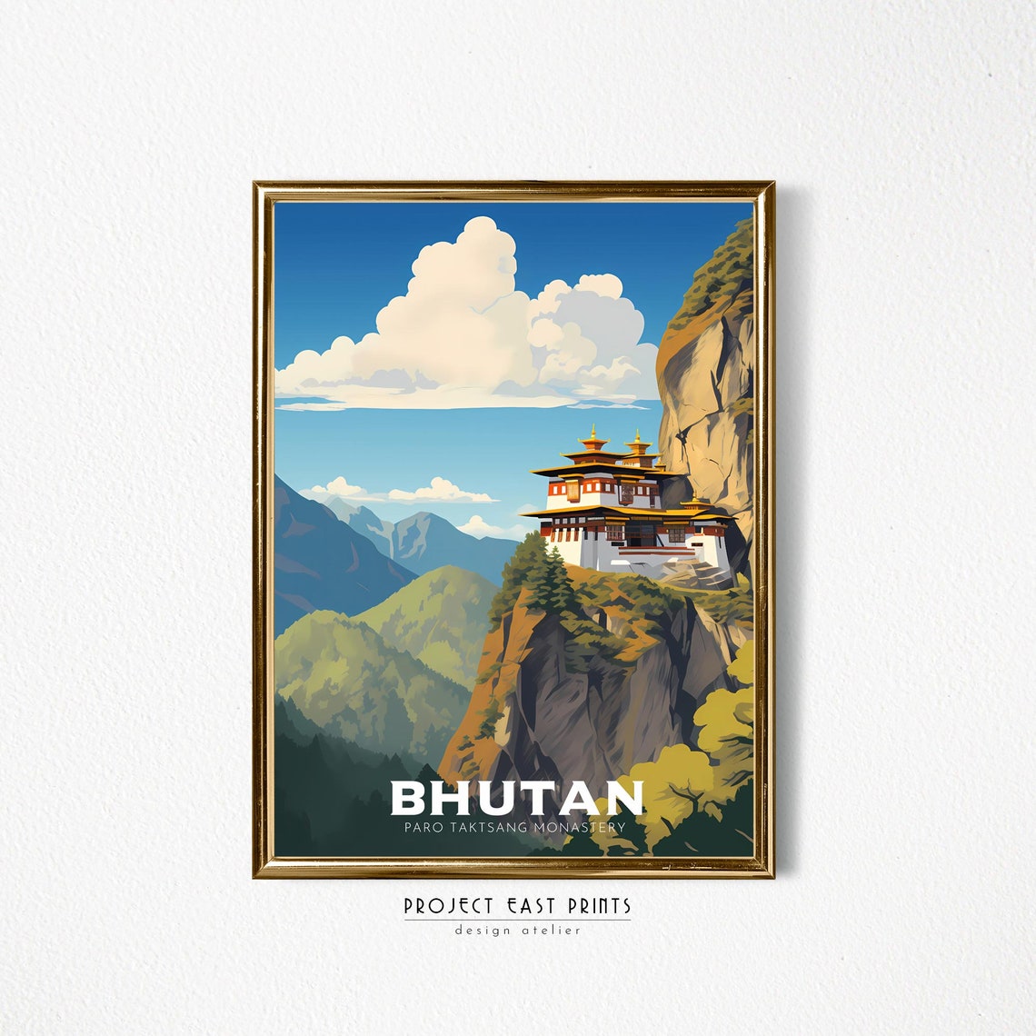 Bhutan Paro Taktsang Monastery Cliffside Retro Travel Poster - Image 2