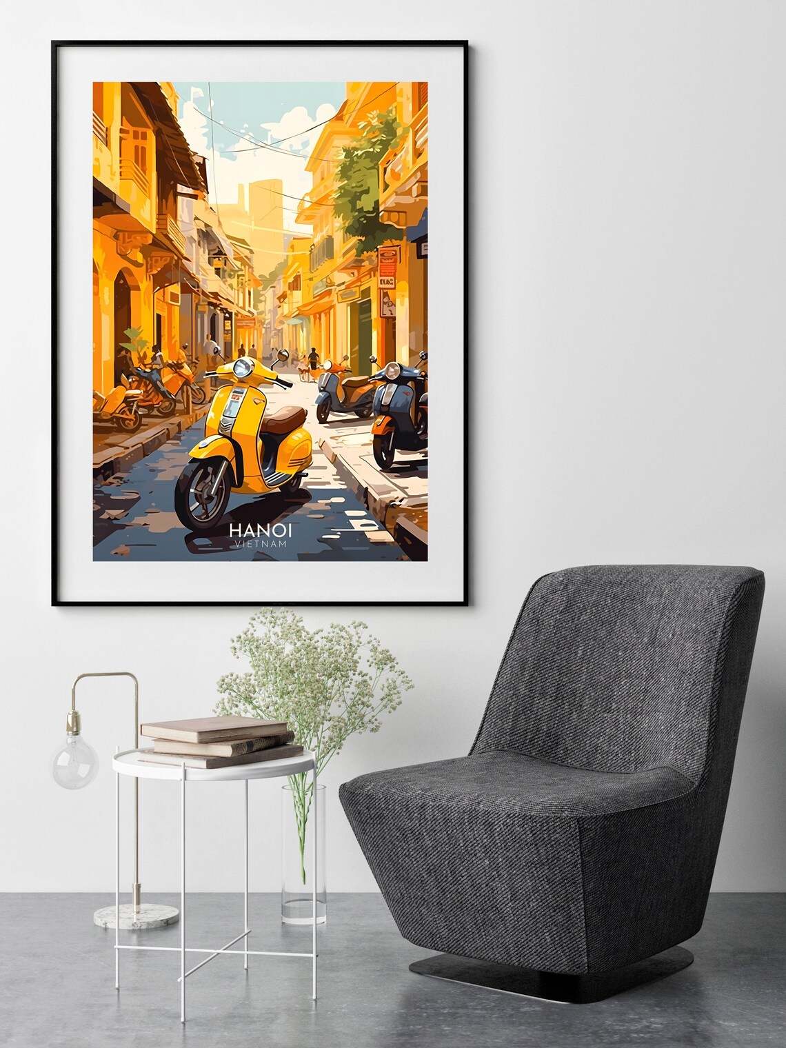 Hanoi Vietnam Old Town Scooter Street Yellow Shops Travel Poster - Image 2