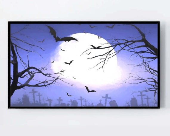 Halloween Samsung Frame Tv Art Full Moon Purple