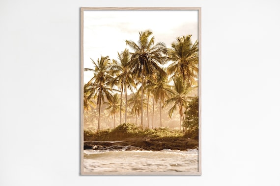 Golden Palm Trees Tropical Beach Photography Sunlit Shore Poster