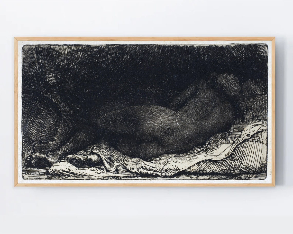 Reclining Nude Woman Vintage Etching Chiaroscuro Figure Art Poster