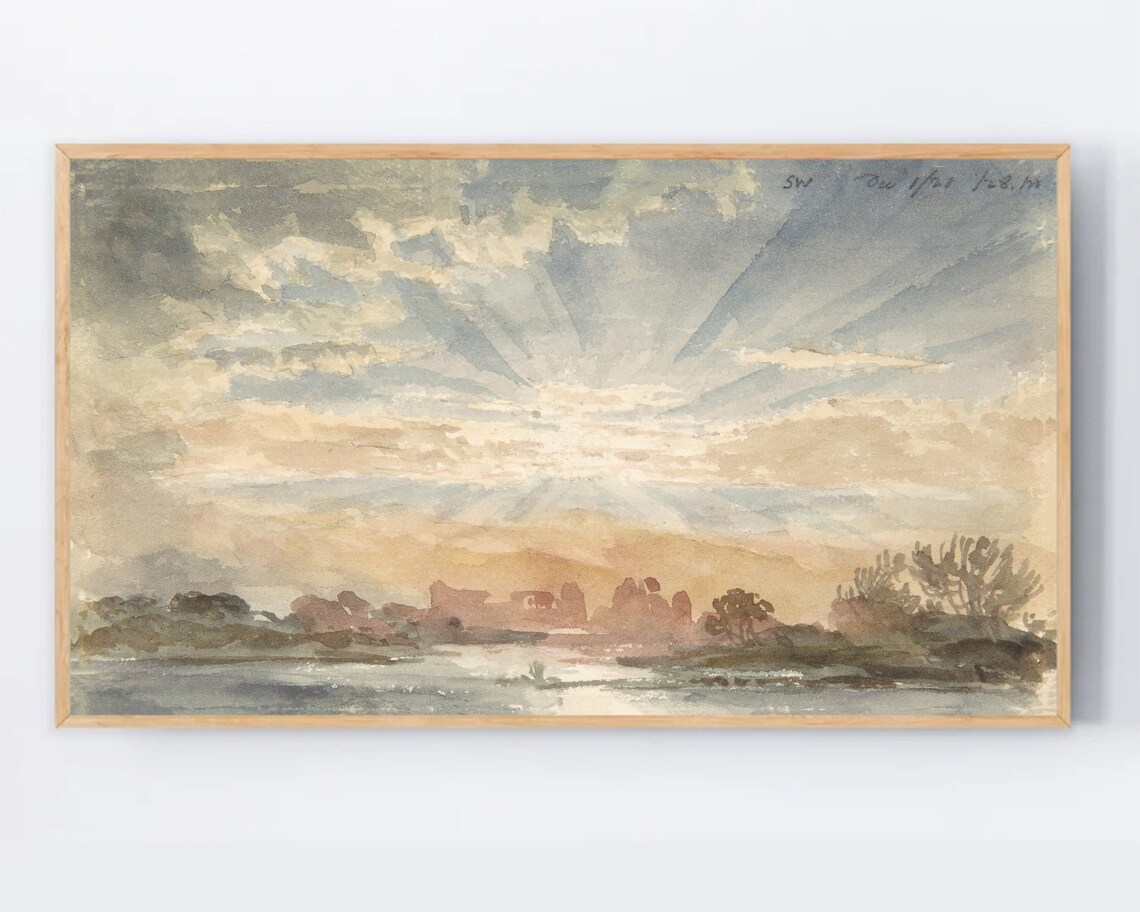 Sunrise Beach Watercolor Landscape Art Print