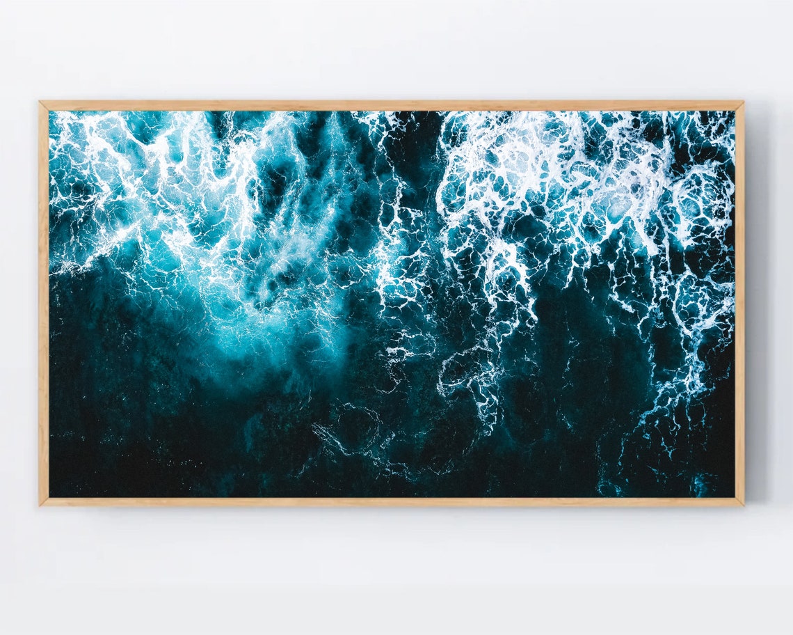 Aerial Ocean Waves Teal Water Drone Photo Beach Scene Poster
