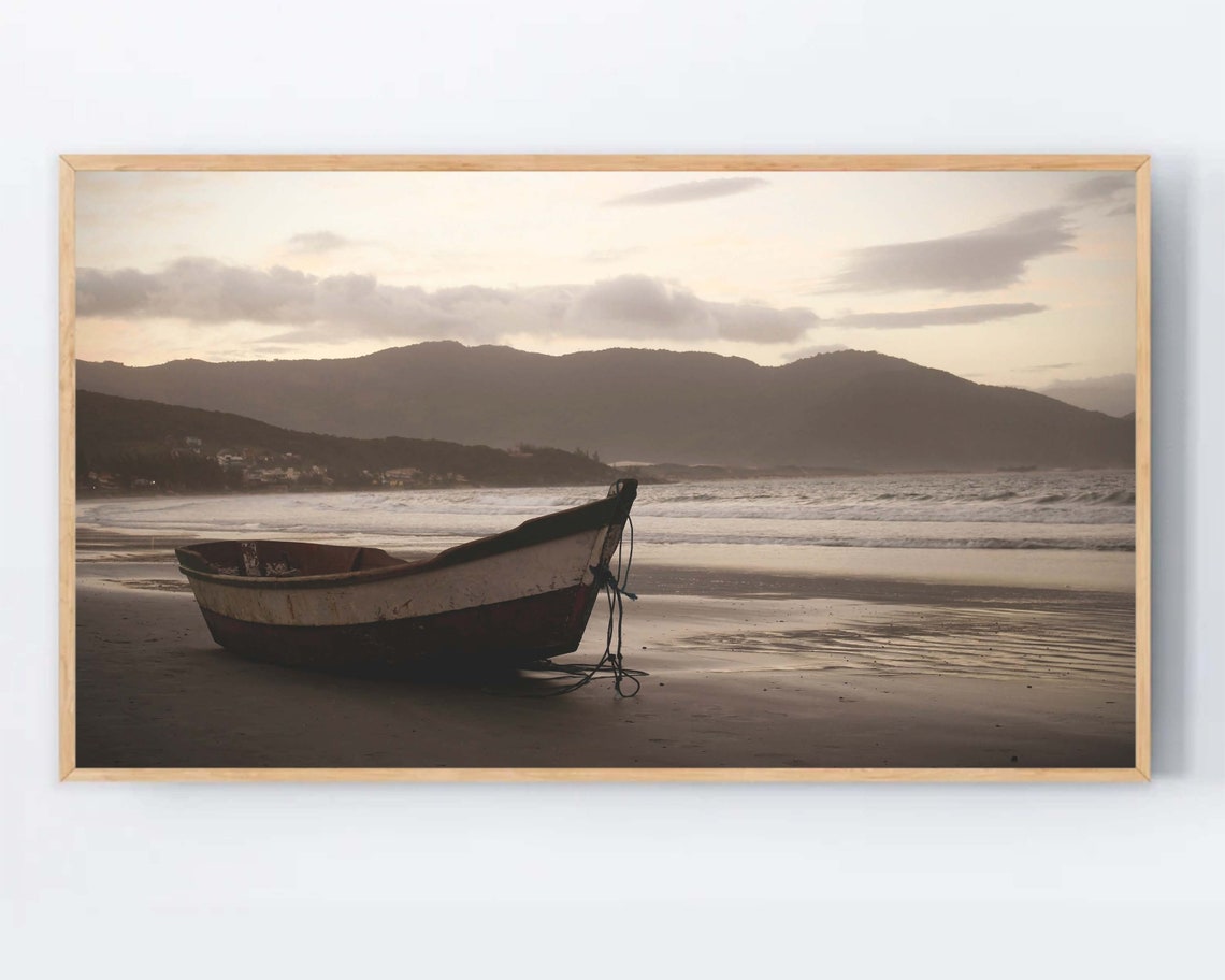 Wooden Boat Beach Dusk Nautical Coastal Photography Wall Art
