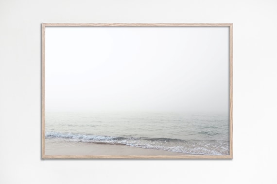 Calming Seascape Photo Soft Ocean Waves Misty Beach Nautical Wall Poster