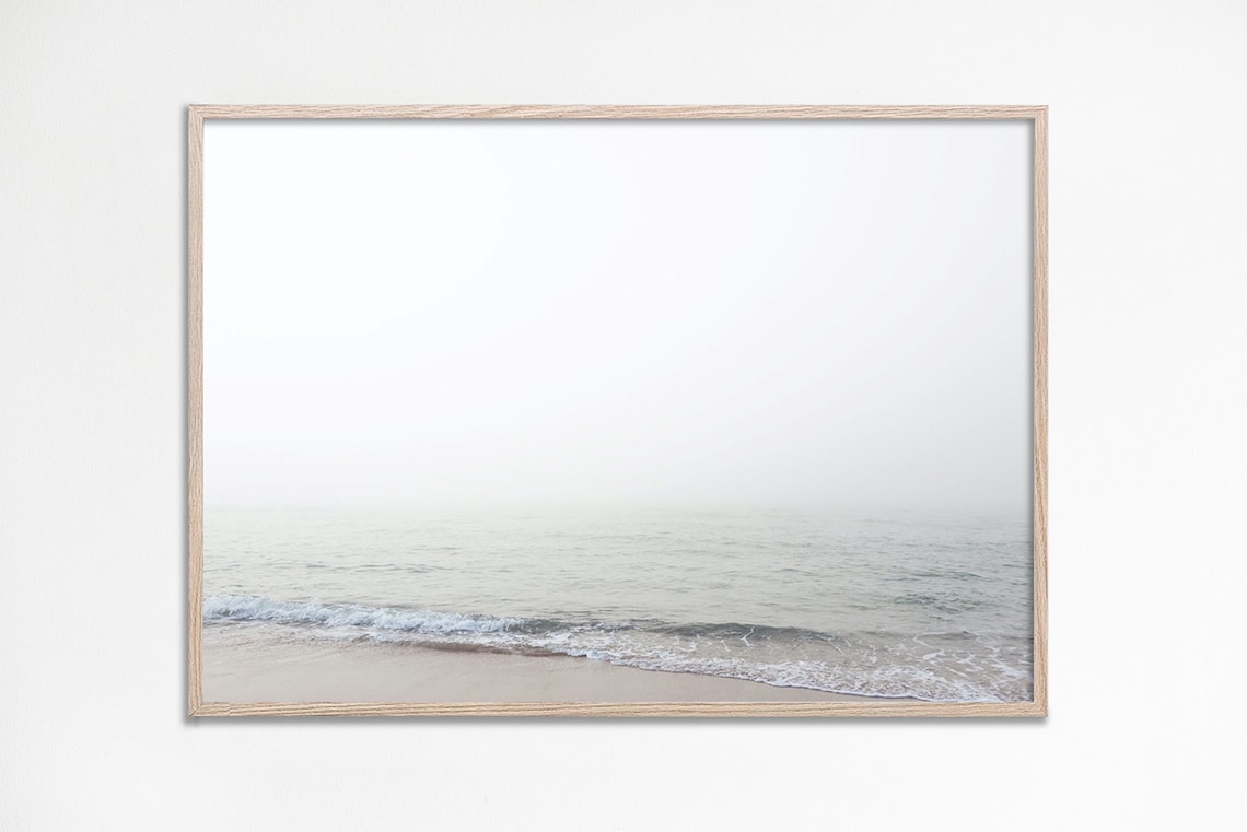 Calming Seascape Photo Soft Ocean Waves Misty Beach Nautical Wall Poster