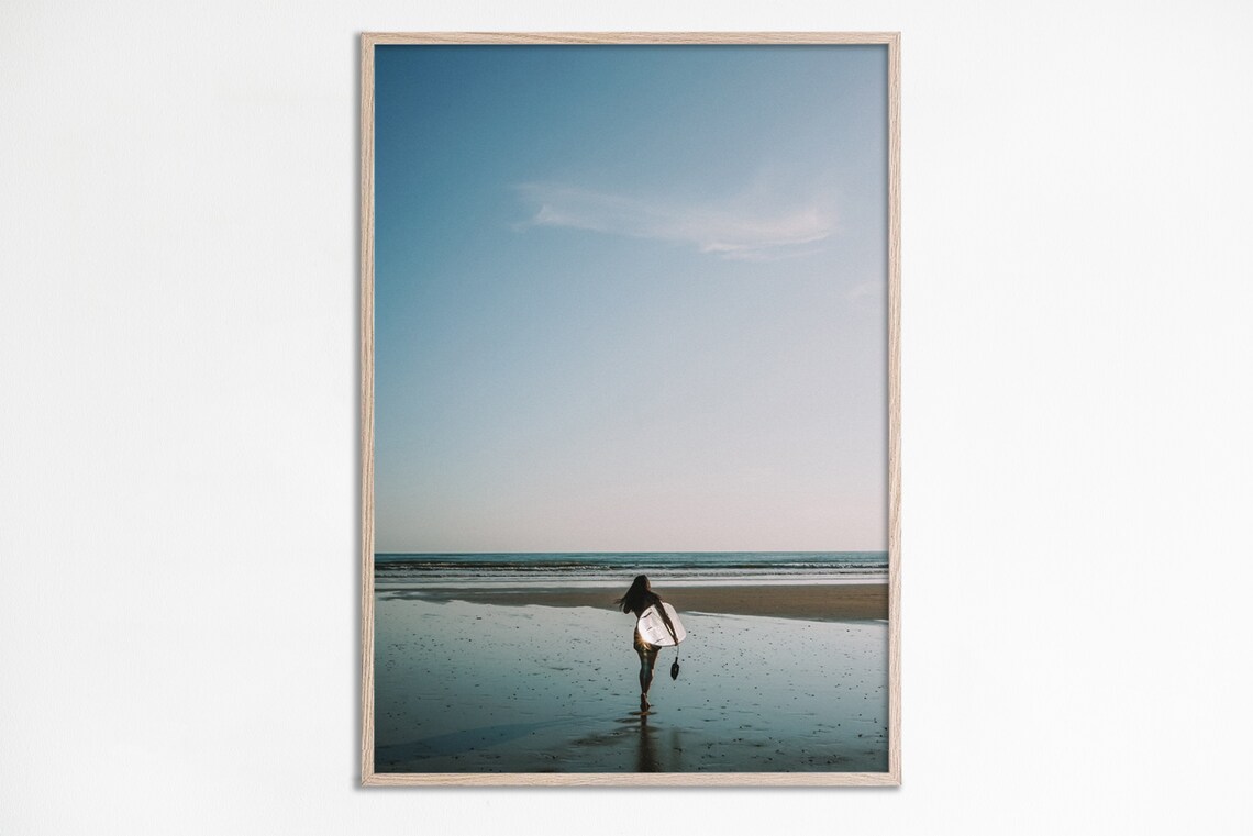 Surfer Girl Walking To Ocean Surfboard Beach Photo Decor Poster