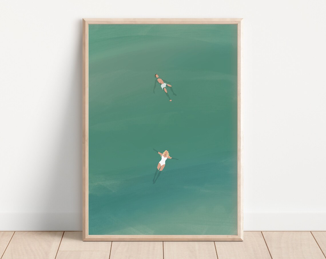 Floating Pool Couple Summer Wall Art Poster