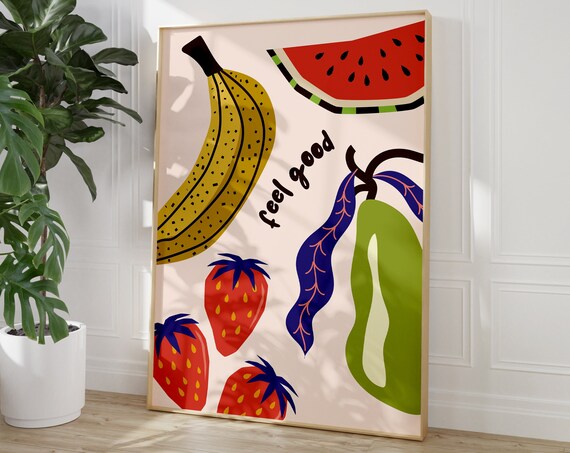 Feel Good Retro Fruit Banana Strawberry Matisse Style Poster