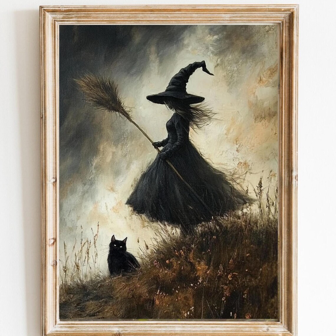 Witch And Cat Vintage Halloween Art Print
