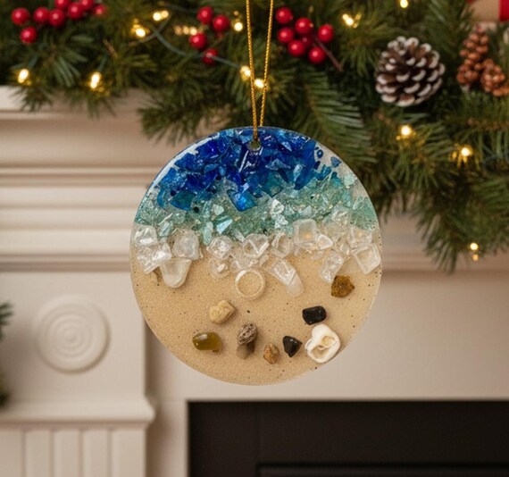 Sea Glass Beach Wave Christmas Ornament Design Holiday Gift Wall Art