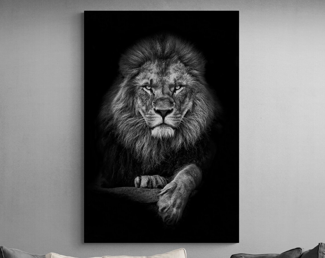 Black and White Lion Portrait Wall Art Poster Print - Image 2