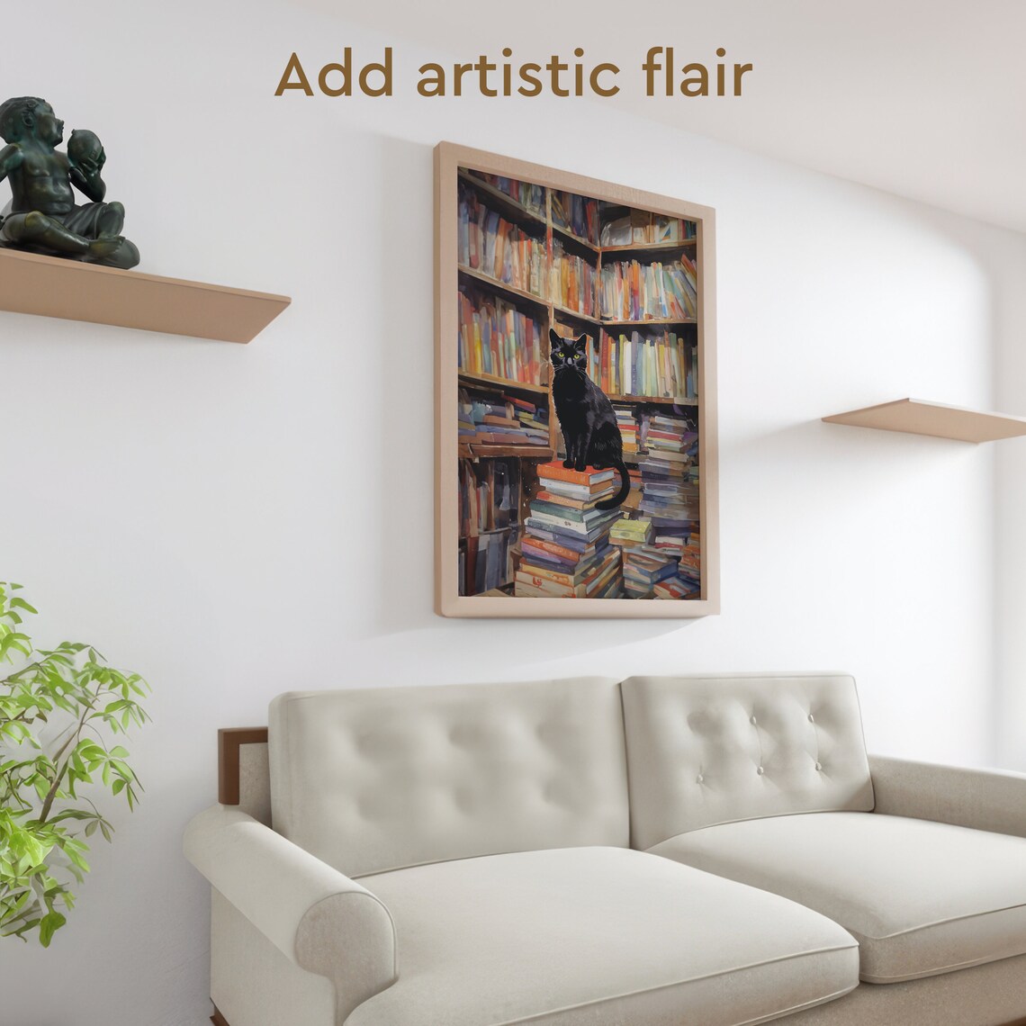 Black Cat Bookstore Colorful Bookshelves Reading Nook Library Poster - Image 2