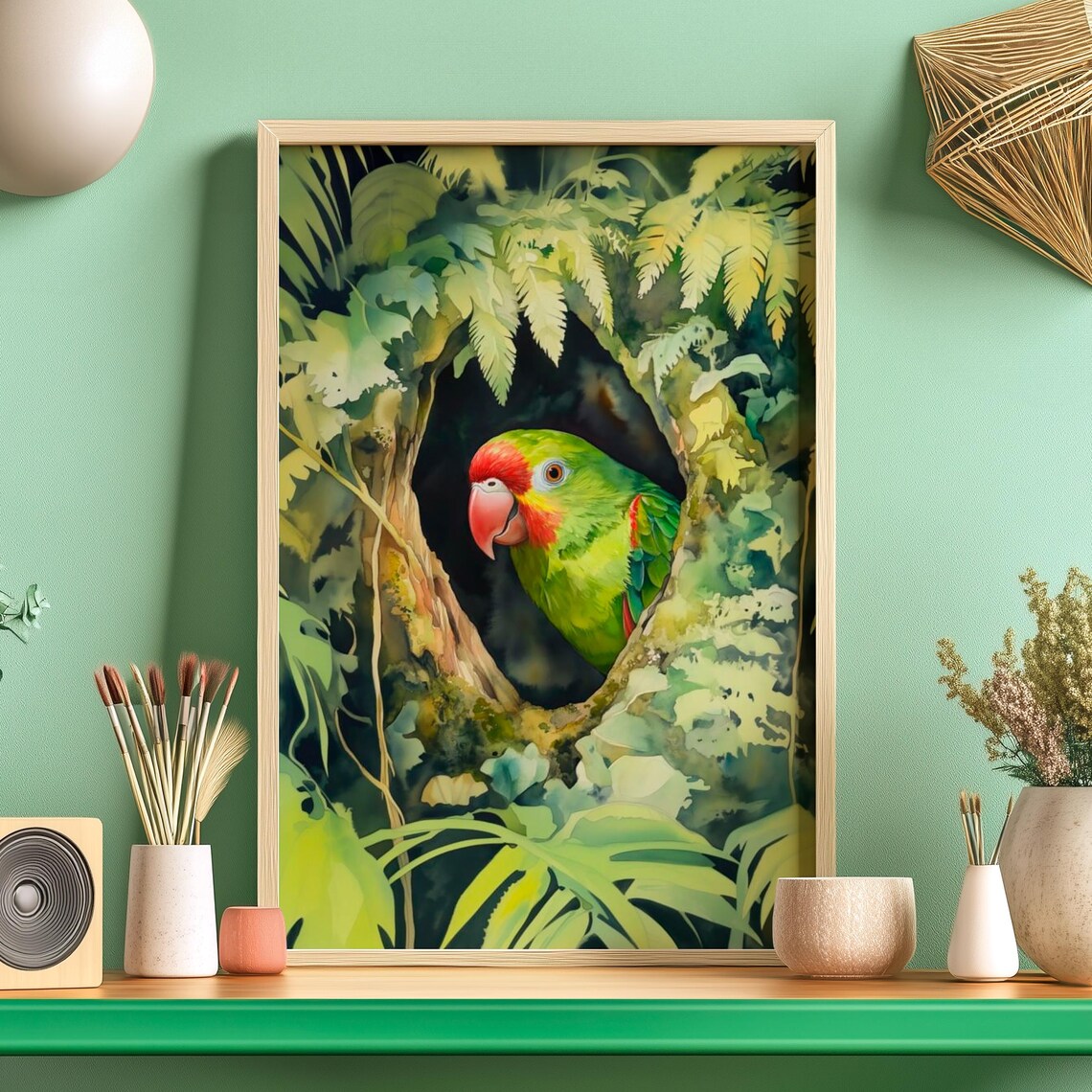 Tree Hollow Swift Parrot Watercolor Art Print