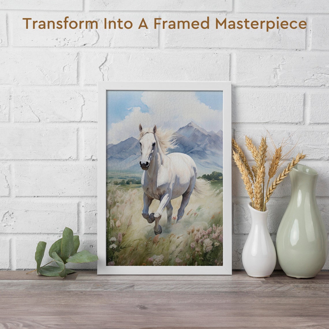 White Horse Galloping Through a Flowered Mountain Meadow Poster - Image 2