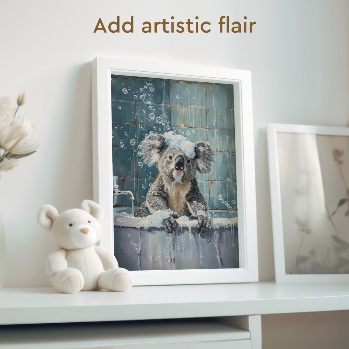 Sudsy Koala Soaking in a Vintage Blue Tiled Bathtub Scene Poster - Image 2