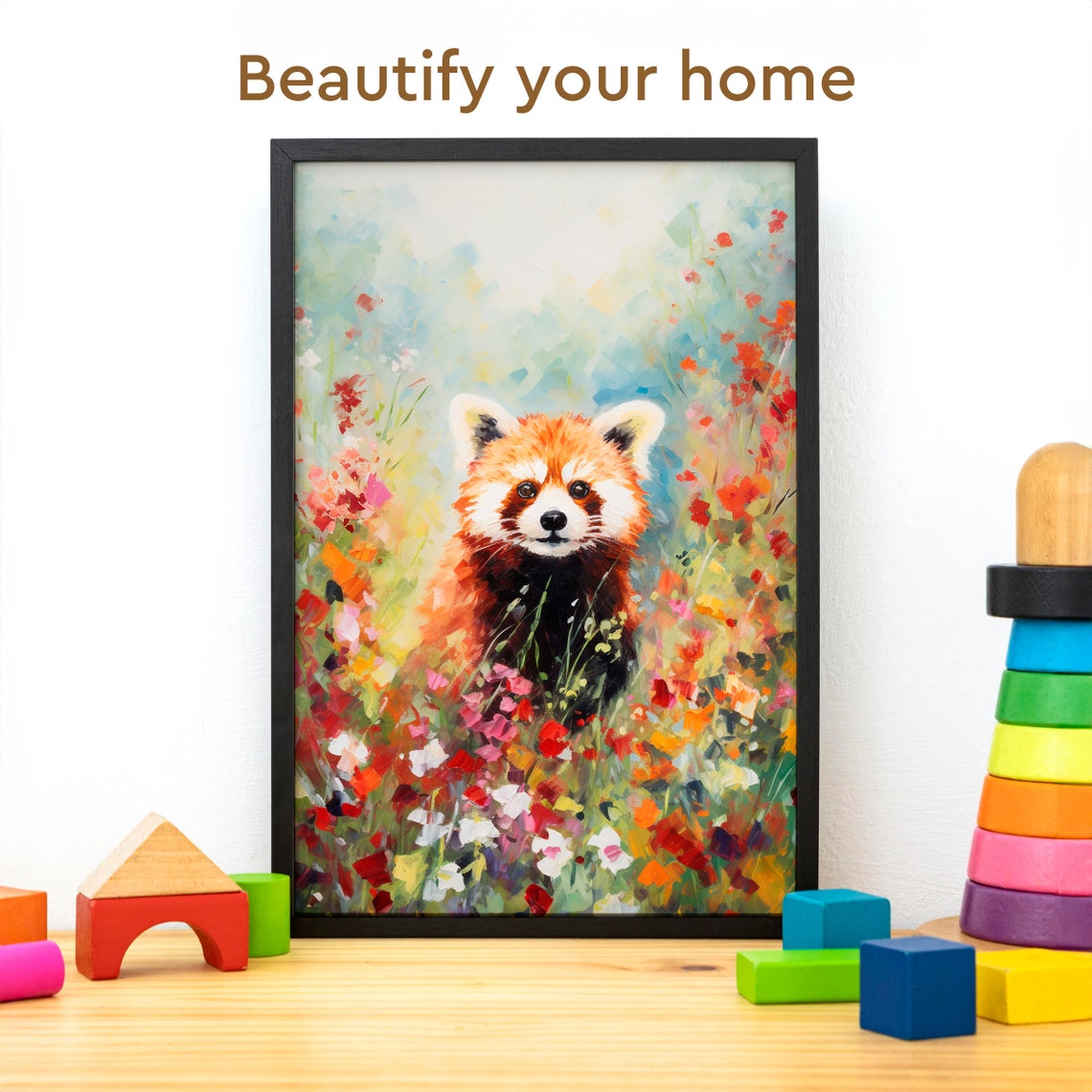 Flower Field Red Panda Poster Cute Red Panda Pattern Red Panda Nursery Retro Flower Print Moody Floral Wall Art Wildlife Animals Decor - Image 3