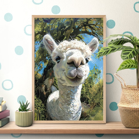 Curious Baby Alpaca Close Up Funny Cute Llama Portrait Wall Art