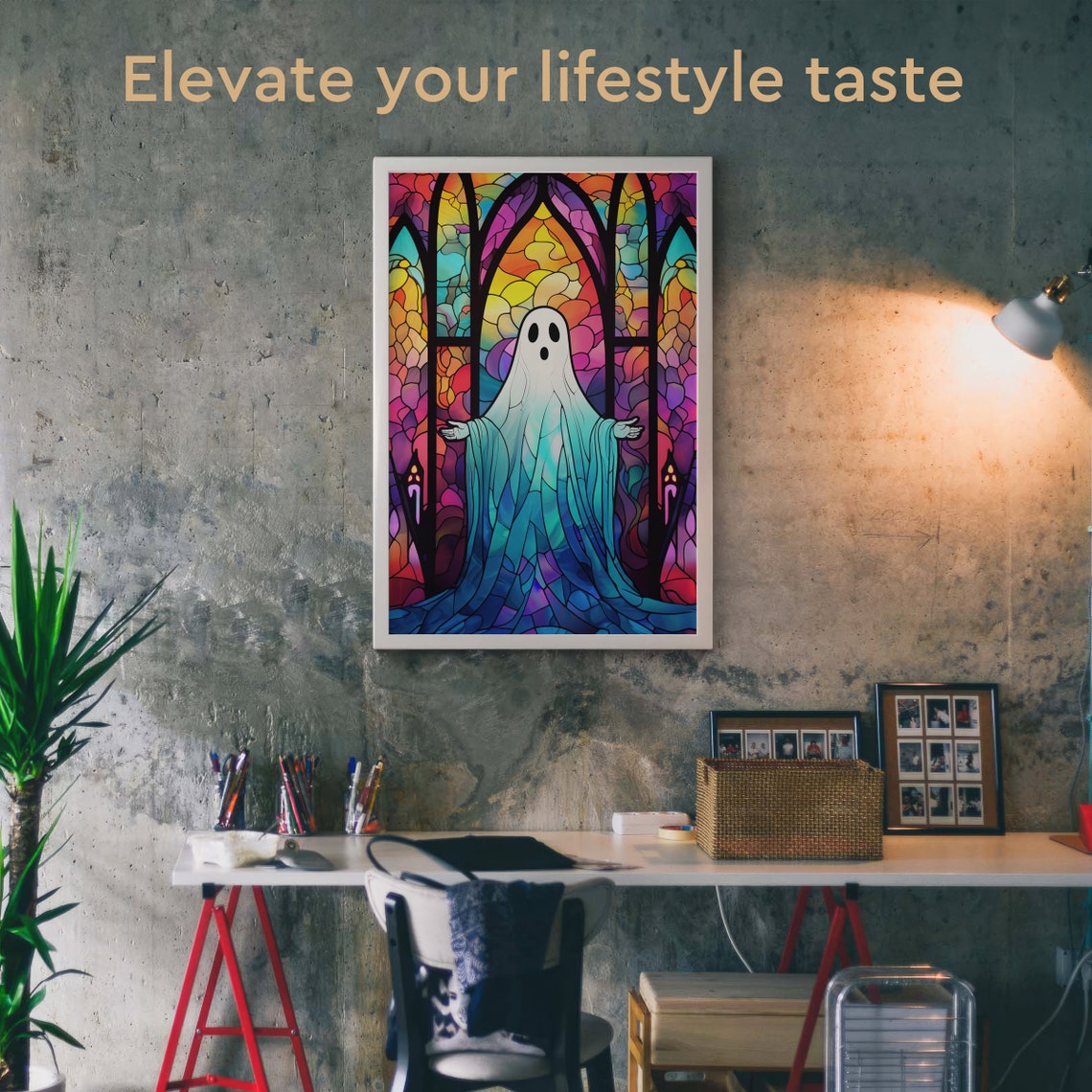 Haunting Ghost Silhouette in a Stained Glass Cathedral Window Poster - Image 2