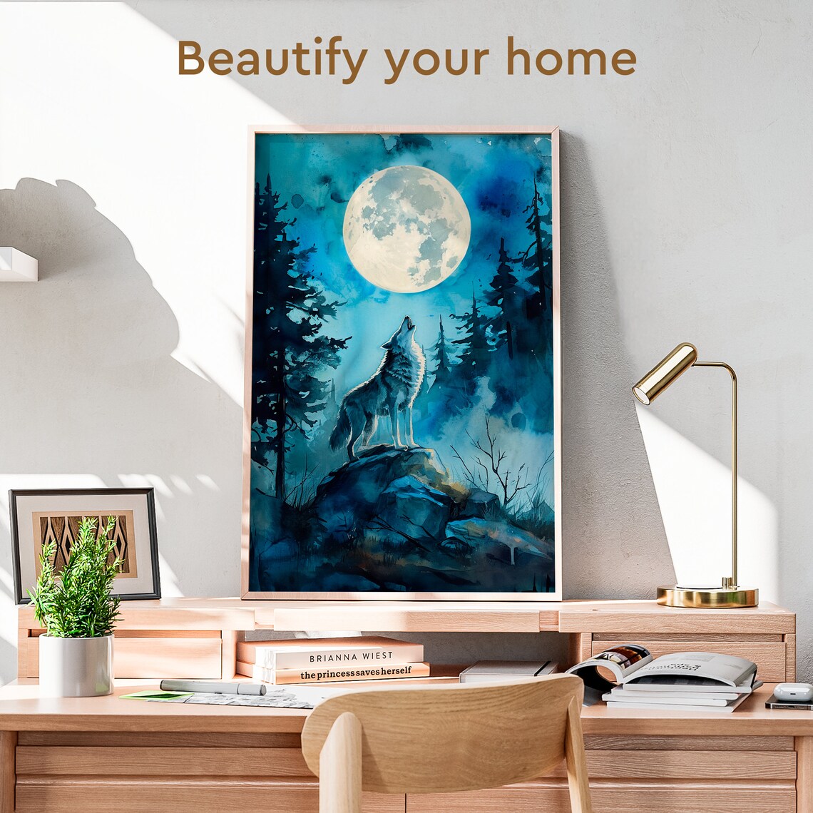Moonlit Forest Howling Wolf Vintage Nature Poster - Image 3