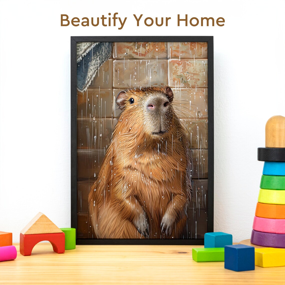 Bathroom Rain Shower Capybara Poster Funny Capybara Print Cute Capybara Capybara Lover Gift Animal Portrait Toilet Wall Art Bath Decor - Image 3