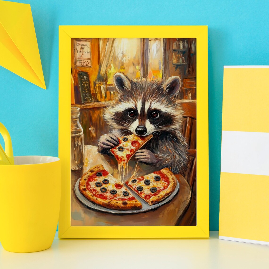 Pizzeria Raccoon Eating Pizza Cute Food Poster