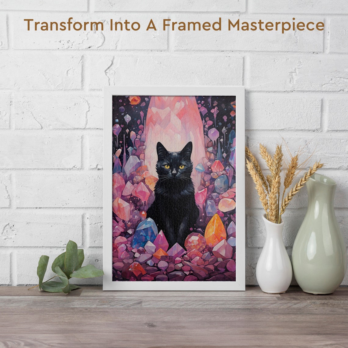 Black Cat Sitting Among Glowing Amethyst Crystal Cave Poster - Image 2