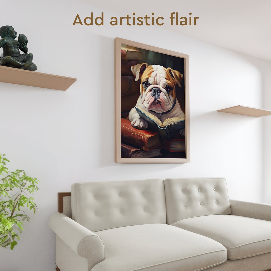 Cute Bulldog Reading a Book, Retro Dog Art Print - Image 2